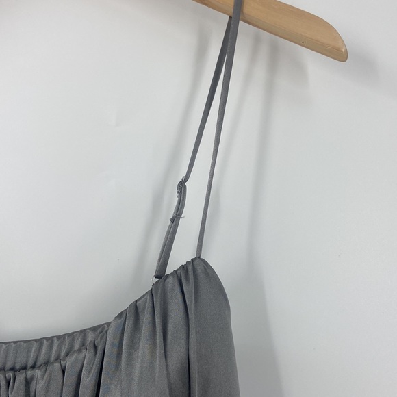 Silver grey pleated party dress pleated spaghetti strap sparkle detail - Picture 6 of 15
